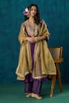 Buy_Mushio_Purple Kurta Chanderi Embroidery Gota Notched Shobhita Zari A-line And Pant Set _at_Aza_Fashions