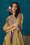 Mushio_Purple Kurta Chanderi Embroidery Gota Notched Shobhita Zari A-line And Pant Set _Online_at_Aza_Fashions