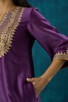 Mushio_Purple Kurta Chanderi Embroidery Gota Notched Shobhita Zari A-line And Pant Set _at_Aza_Fashions