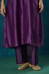 Shop_Mushio_Purple Kurta Chanderi Embroidery Gota Notched Shobhita Zari A-line And Pant Set 