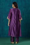 Shop_Mushio_Purple Kurta Chanderi Embroidery Gota Notched Shobhita Zari A-line And Pant Set _at_Aza_Fashions