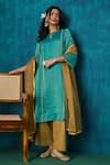 Buy_Mushio_Blue Kurta Chanderi Embroidery Zari Round Advika A-line And Pant Set _at_Aza_Fashions