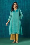 Buy_Mushio_Blue Kurta Chanderi Embroidery Zari Round Advika A-line And Pant Set _Online_at_Aza_Fashions