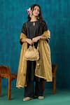 Buy_Mushio_Black Kurta Chanderi Embroidery Lace Round Krisha Pintuck A-line And Pant Set _at_Aza_Fashions