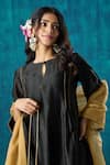 Mushio_Black Kurta Chanderi Embroidery Lace Round Krisha Pintuck A-line And Pant Set _Online_at_Aza_Fashions