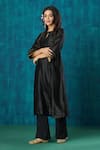 Shop_Mushio_Black Kurta Chanderi Embroidery Lace Round Krisha Pintuck A-line And Pant Set _Online_at_Aza_Fashions