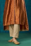 Mushio_Orange Kurta Habotai Silk Embroidery Lace Band Sanika High Low With Pant _at_Aza_Fashions