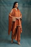 Buy_Krishna Mehta_Orange Modal Embroidery Gota Collar Asymmetric Kaftan With Draped Skirt _at_Aza_Fashions