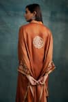 Shop_Krishna Mehta_Orange Modal Embroidery Gota Collar Asymmetric Kaftan With Draped Skirt _at_Aza_Fashions