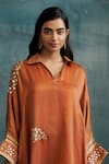 Krishna Mehta_Orange Modal Embroidery Gota Collar Asymmetric Kaftan With Draped Skirt _Online_at_Aza_Fashions