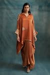 Buy_Krishna Mehta_Orange Modal Embroidery Gota Collar Asymmetric Kaftan With Draped Skirt _Online_at_Aza_Fashions