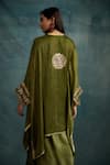 Shop_Krishna Mehta_Green Modal Gota Patti, Mirrors Round Neck Embroidered Asymmetric Kaftan _at_Aza_Fashions