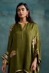 Buy_Krishna Mehta_Green Modal Gota Patti, Mirrors Round Neck Embroidered Asymmetric Kaftan _Online_at_Aza_Fashions