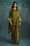 Krishna Mehta_Green Modal Gota Patti, Mirrors Round Neck Embroidered Asymmetric Kaftan _at_Aza_Fashions