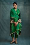 Buy_Krishna Mehta_Green Modal Embroidery Mirror V-neck Asymmetric Tunic With Pant _at_Aza_Fashions