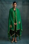 Shop_Krishna Mehta_Green Modal Embroidery Mirror V-neck Asymmetric Tunic With Pant _at_Aza_Fashions