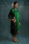 Krishna Mehta_Green Modal Embroidery Mirror V-neck Asymmetric Tunic With Pant _at_Aza_Fashions