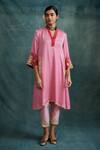Buy_Krishna Mehta_Pink Modal Gota Patti, Mirrors, Embroidery Asymmetric Kurta With Narrow Pant _at_Aza_Fashions