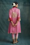 Shop_Krishna Mehta_Pink Modal Gota Patti, Mirrors, Embroidery Asymmetric Kurta With Narrow Pant _at_Aza_Fashions