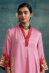 Krishna Mehta_Pink Modal Gota Patti, Mirrors, Embroidery Asymmetric Kurta With Narrow Pant _Online_at_Aza_Fashions
