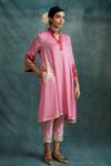 Buy_Krishna Mehta_Pink Modal Gota Patti, Mirrors, Embroidery Asymmetric Kurta With Narrow Pant _Online_at_Aza_Fashions