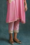 Shop_Krishna Mehta_Pink Modal Gota Patti, Mirrors, Embroidery Asymmetric Kurta With Narrow Pant _Online_at_Aza_Fashions