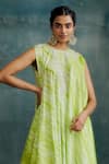 Krishna Mehta_Green Tussar Embroidery Beads Round Tie Dye Asymmetric Tunic _Online_at_Aza_Fashions