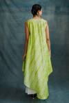 Shop_Krishna Mehta_Green Tussar Embroidery Beads Round Tie Dye Asymmetric Tunic With Draped Skirt _at_Aza_Fashions