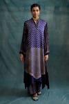 Buy_Krishna Mehta_Purple Modal Block Printed Engineered Stripes Band Asymmetric Tunic _at_Aza_Fashions