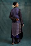 Shop_Krishna Mehta_Purple Modal Block Printed Engineered Stripes Band Asymmetric Tunic _at_Aza_Fashions