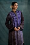 Krishna Mehta_Purple Modal Block Printed Engineered Stripes Band Asymmetric Tunic _Online_at_Aza_Fashions