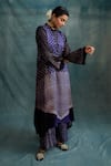 Buy_Krishna Mehta_Purple Modal Block Printed Engineered Stripes Band Asymmetric Tunic _Online_at_Aza_Fashions