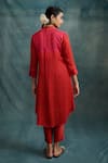 Shop_Krishna Mehta_Red Modal Block Printed Abstract Asymmetric Shaded Shirt Kurta With Pant _at_Aza_Fashions