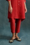 Krishna Mehta_Red Modal Block Printed Abstract Asymmetric Shaded Shirt Kurta With Pant _Online_at_Aza_Fashions