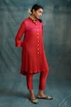 Shop_Krishna Mehta_Red Modal Block Printed Abstract Asymmetric Shaded Shirt Kurta With Pant _Online_at_Aza_Fashions