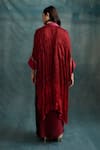 Shop_Krishna Mehta_Red Modal Embroidered Knotted Bandhej Collared Kaftan Tunic _at_Aza_Fashions