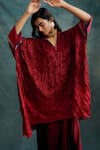 Buy_Krishna Mehta_Red Modal Embroidered Knotted Bandhej Collared Kaftan Tunic _Online_at_Aza_Fashions