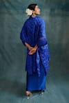 Shop_Krishna Mehta_Blue Modal Embroidered Knotted Bandhej Collared Kaftan Tunic _at_Aza_Fashions