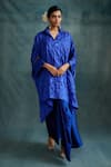 Krishna Mehta_Blue Modal Embroidered Knotted Bandhej Collared Kaftan Tunic _Online_at_Aza_Fashions