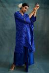 Buy_Krishna Mehta_Blue Modal Embroidered Knotted Bandhej Collared Kaftan Tunic _Online_at_Aza_Fashions