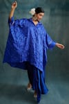 Shop_Krishna Mehta_Blue Modal Embroidered Knotted Bandhej Collared Kaftan Tunic _Online_at_Aza_Fashions