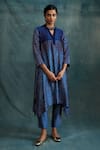 Buy Krishna Mehta Blue Modal Embroidery V-neck Knotted Bandhej Ombre Kurta With Pant at Aza Fashions Buy_Krishna Mehta_Blue Modal Embroidery V-neck Knotted Bandhej Ombre Kurta With Pant _at_Aza_Fashions