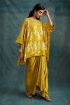 Krishna Mehta_Yellow Modal Block Printed Ikat Boat Kaftan Tunic _Online_at_Aza_Fashions