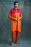 Buy_Krishna Mehta_Fuchsia Modal Printed Geometric Collared Bandhej Embroidered Tunic And Pant Set _at_Aza_Fashions