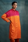 Buy_Krishna Mehta_Fuchsia Modal Printed Geometric Collared Bandhej Embroidered Tunic And Pant Set _Online_at_Aza_Fashions