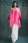 Krishna Mehta_Pink Tussar Beads Collared Tie-dye Pattern Kaftan _Online_at_Aza_Fashions