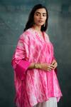 Buy_Krishna Mehta_Pink Tussar Beads Collared Tie-dye Pattern Kaftan _Online_at_Aza_Fashions