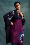 Krishna Mehta_Blue Printed Floral V Neck Shaded Kaftan _Online_at_Aza_Fashions