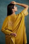 Shop_Krishna Mehta_Yellow Modal Embroidery Split V-neck Floral Kaftan _at_Aza_Fashions