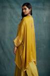 Buy_Krishna Mehta_Yellow Modal Embroidery Split V-neck Floral Kaftan _Online_at_Aza_Fashions
